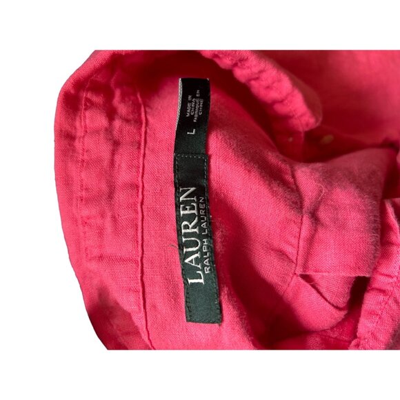Ralph Lauren Linen Top Sz Large Women's Button-Down Lagenlook Barbie Pink Casual - Picture 4 of 5